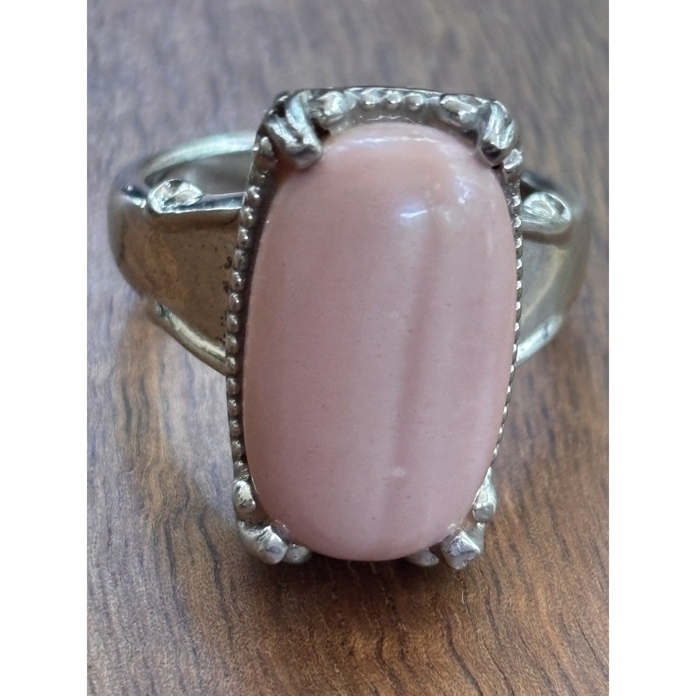 Vintage BBJ Pink Coral  Oval Cabochon Sterling Silver Ring – Size 9.75